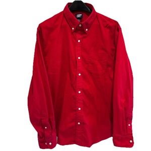 Lands End Shirt Mens Red Button Up Long Sleeve Cotton Large Button Collar XL